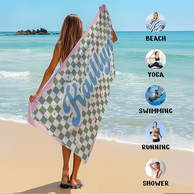 JML Personalized Beach Towel with Name, Custom Flower Beach Towel, Customized Microfiber Pool Towel, Quick Dry & Absorbent Swim Towel for Adult,Anniversary, Birthday, Summer Holiday,Vacation-StrideForce Fitness