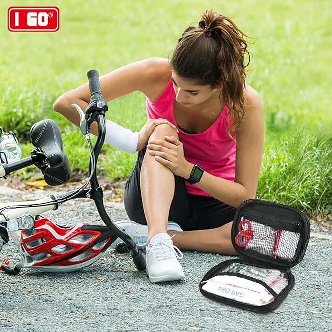 I GO 85 Pieces Hard Shell Mini Compact First Aid Kit, Small Personal Emergency Survival Kit for Travel Hiking Camping Backpacking Hunting Marine Car-StrideForce Fitness