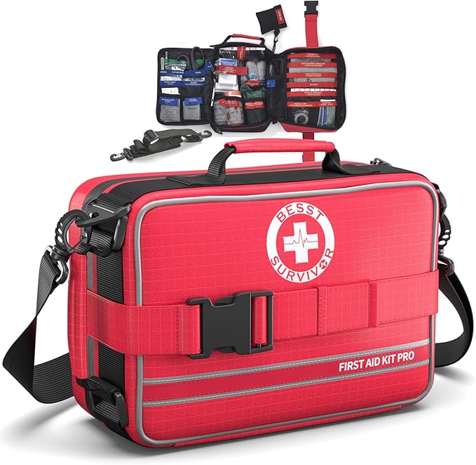 Comprehensive First Aid Kit, Premium Emergency Trauma Kits with Shoulder Strap for Car Camping Gear, Labelled Compartments Survival Kit, Home Essentials, Outdoor Emergency Medical Supplies -324 Piece-StrideForce Fitness
