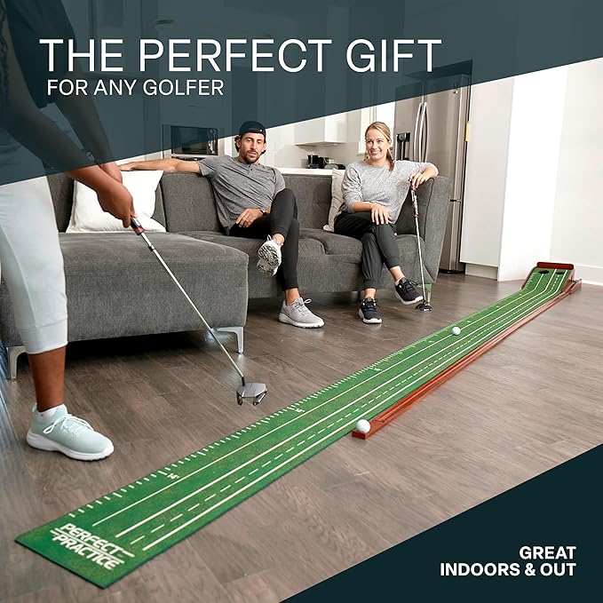 Perfect Practice Golf Putting Mat - Portable Putting Green, Indoor & Outdoor Practice, with Ball Return - Golf Training Aid for Home, Office, Backyard - Golfing Gifts for Men-StrideForce Fitness