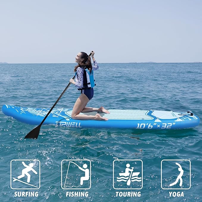 UPWELL 10'6"/11'/11'6" Inflatable Paddle Board, Stand Up Paddlboard for Youth & Adults, Stable Design, Premium SUP Accessories, Backpack, Leash, Hand Pump, Fins-StrideForce Fitness