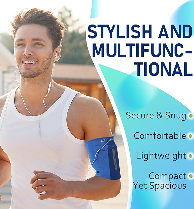 HiRui Running Armband Sleeve Universal Sports Armband Cell Phone Holder Armband for Exercise Workout, Compatible with iPhone 16/15/14/13/Plus/Pro Samsung Galaxy All Phones (XL, Blue)-StrideForce Fitness