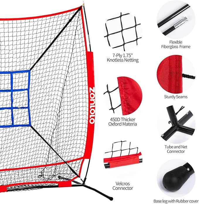 6 x 6 FT Baseball Net with 3 Diffferent Targets, Portable Practice Net for Batting，Hitting，Pitching and Throwing,Compact Package with Small Carrying Bag，Great for Kids-StrideForce Fitness