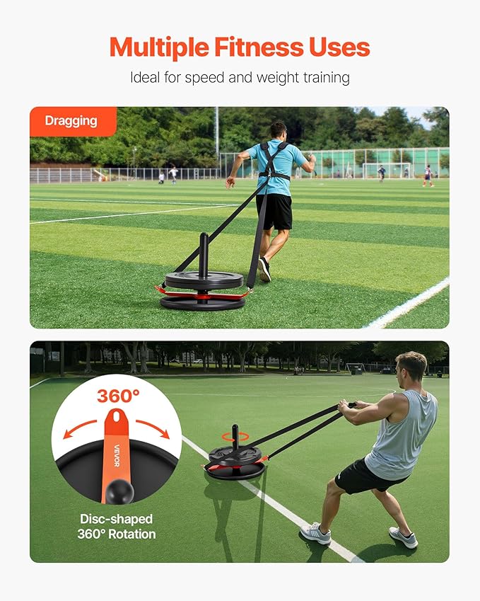 VEVOR Weight Sled, Steel Power Sled, Fitness Strength Training Sleds for Athletic Exercise Speed Improvement, Workout Fitness Equipment with Harness, Compatible with 2 in Weight Plate, Orange & Black-StrideForce Fitness
