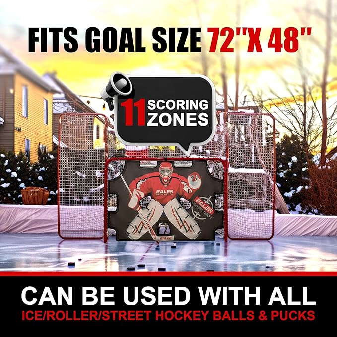 EALER Hockey Goal with Shooting Targets – 6′×4′ Portable Street & Ice Goal, Heavy-Duty 2″ Steel Frame, 11 Target Holes, Tear-Proof Fabric, Official Size, Easy Backyard Assembly-StrideForce Fitness