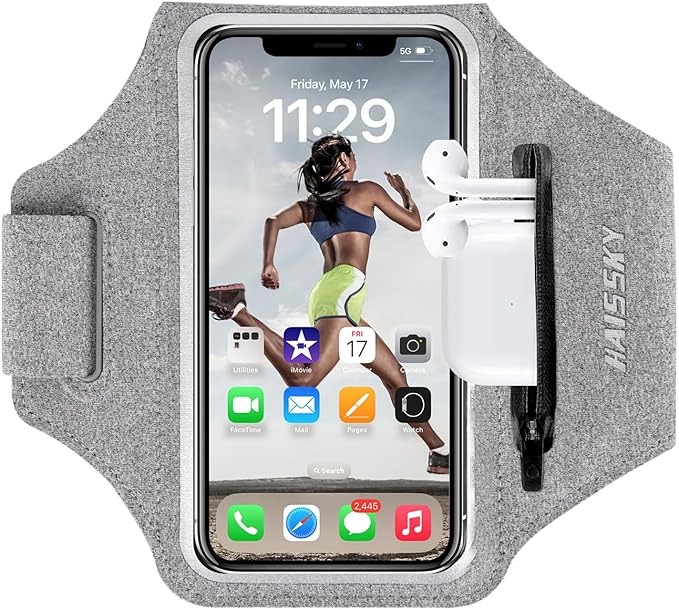 Cell Phone Running Armband with Earbuds Zipper Pocket Armband Case Running Holder For iPhone 16 Pro Max/15/14 Pro Max/13/12 /11 Pro Max/XS/XR ,Galaxy S20 S10,Sweatproof Arm Band with Card/Key Bag-StrideForce Fitness