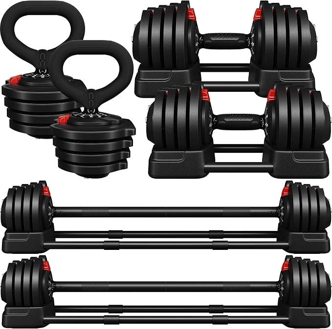 Yaheetech Adjustable Dumbbell Set Free Weight Dumbbells 40lbs/52.5lbs/90lbs Fast Adjust Dumbbells Dumbbell Weight Set, with Tray for Men/Women Strength Training Equipment-StrideForce Fitness