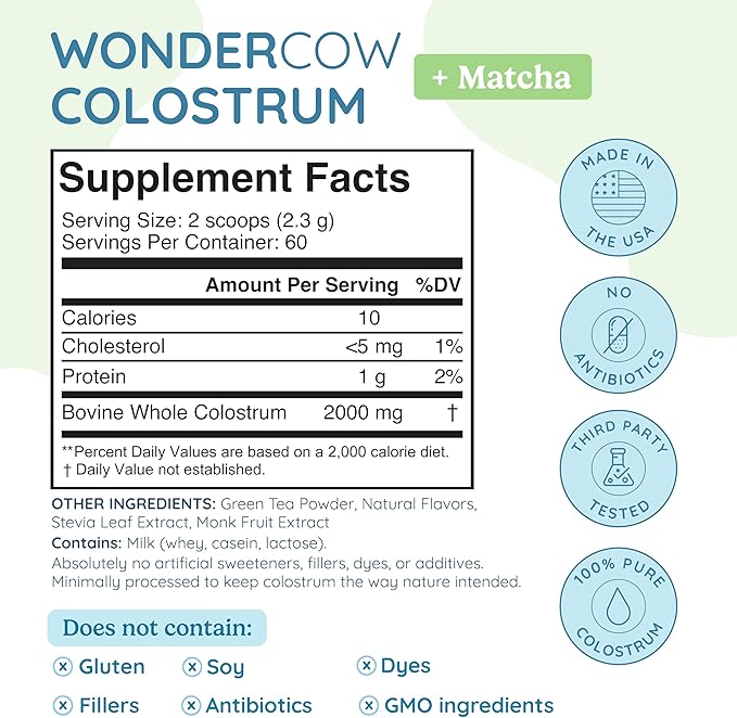 Colostrum Supplement Powder for Gut Health, Immune Support, Muscle Recovery & Wellness | Natural IgG Pure Whole Bovine Colostrum Superfood, Matcha, 60 Servings-StrideForce Fitness