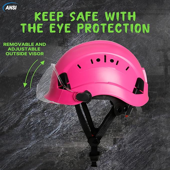 Aolamegs Pink Hard Hats for Women OSHA Approved - ANSI Z89.1 Construction Safety Hard Hat with Clear Visor, Adjustable Vented Cascos De Construccion Work Hardhats, 6 Point Ratcheting Hardhat-StrideForce Fitness