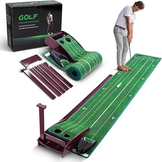Indoor Putting Mat - Green with 3 Tracks & Auto Ball Return, Mini Golf Game & Practice Equipment, Gift for Golfer Lovers-StrideForce Fitness