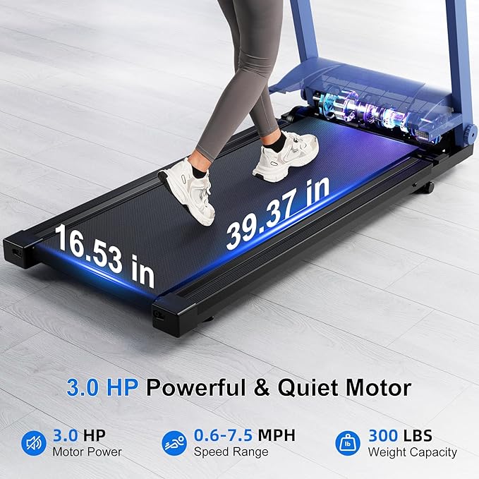 Treadmill with 5% Incline, 300lbs Capacity Folding 15 HP Small Treadmills for Home Portable Running Treadmill with Handles Quiet Brushless Dual Cushion System, Electric Compact Treadmil-StrideForce Fitness