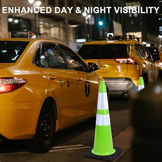 OrangeStar 28" Traffic Cones 6-Pack, Green Safety Cones with Reflective Collars, Weighted Rubber Base for Parking, Construction, Road Safety, Indoor & Outdoor Use-StrideForce Fitness