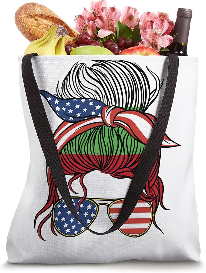 Half American Bulgarian Roots Bulgaria USA Messy Bun Women Tote Bag-StrideForce Fitness