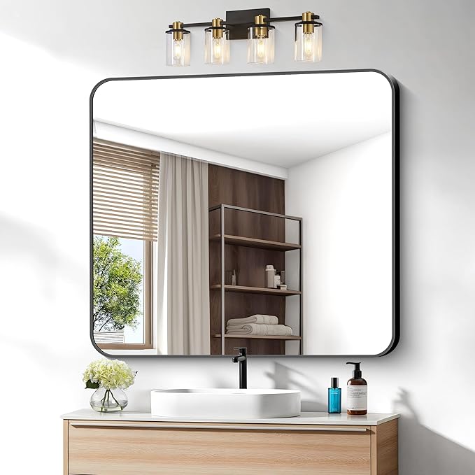 36x40 inch Bathroom Mirror,Black Rectangle Mirror,Wall Mounted Bathroom Frame Vanity Mirror with Round Corner for Bedroom Living Room,Entryway Hangs Horizontal or Vertical-StrideForce Fitness