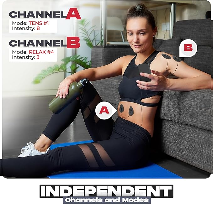 TENS Unit Muscle Stimulator, Electronic PMS Pulse Massager Machine for Shock Physical Therapy, Back Pain Relief, Shoulder Recovery, Gray-StrideForce Fitness