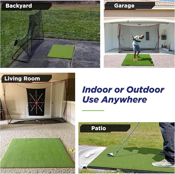 Golfguru Golf Mat, 5x4ft/5x5ft Dense Elite Golf Hitting Mats Practice with 10 Balls, 9 Tees, Heavy Duty Artificial Hitting Training Matt for Backyard Driving Chipping Indoor Outdoor Simulators-StrideForce Fitness