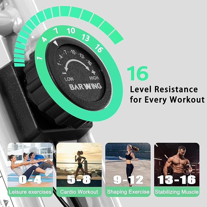 BARWING Stationary Exercise Bike for Home Workout, 5 IN 1 Foldable Indoor Cycling Bike for Seniors, 350LB Capacity, 16-Level Magnetic Resistance, Seat Backrest Adjustments-StrideForce Fitness