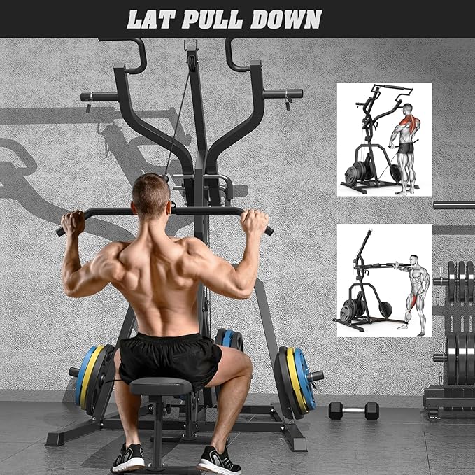 DONOW Leverage Gym Power Rack Squat Rack Lever Gym with LAT Low Row System Home Gym System Workout Station 2:1 Ratio (Without Weight Plates)-StrideForce Fitness