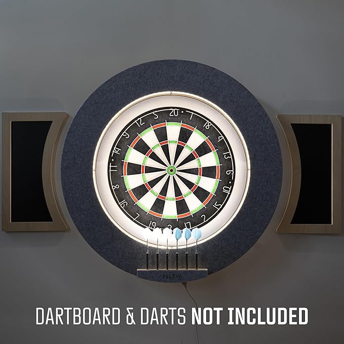 Dart Board Cabinet Set with LED Light; Bristle Dartboard, Built in LED Light, Darts and Chalkboards-StrideForce Fitness