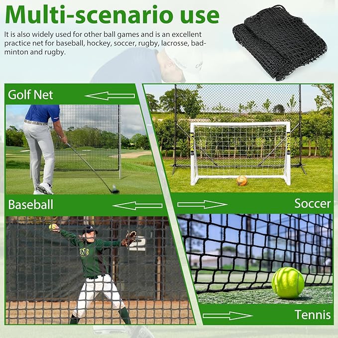 AKOZLIN Heavy Duty Sports Golf Netting Hitting Net 1" Square mesh for Softball,Baseball 10x10ft/10x15ft/10x20ft-StrideForce Fitness