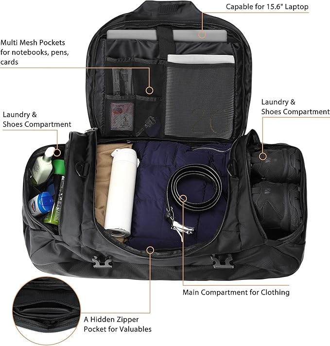 Ubon Large Duffel Bag Weekender Bags with Shoe Compartments 4-Way Sports Gym Backpack with Padded Straps Camping Traveling Duffle Bag-StrideForce Fitness