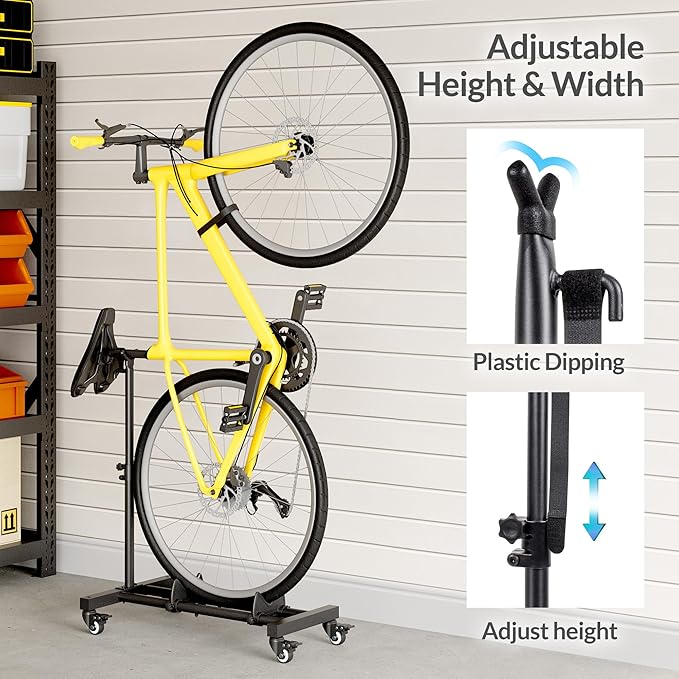 Vertical Bike Stand, Freestanding Indoor Bike Storage Rack Upright Bicycle Floor Stand Indoor Bike Holder with Adjustable Height for Garage & Apartment - for Wheels Sizes up to 29”-StrideForce Fitness