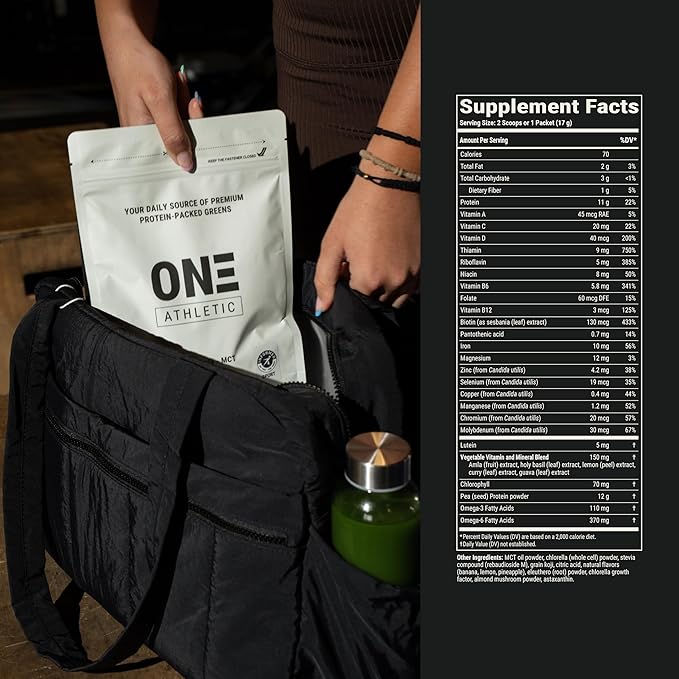 ON3 Athletic Protein Greens Supplement with chlorella, eleuthero and MCT Powder (30 Servings, Herbal)-StrideForce Fitness