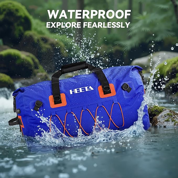 HEETA Waterproof Duffel Bag Motorcycle Dry Bag Backpack, 60L/80L Extra Large Rolltop Travel Duffle Bags with Straps & Handles for Kayaking Rafting Boating Canoeing Camping Gym Beach Cruise Ship-StrideForce Fitness