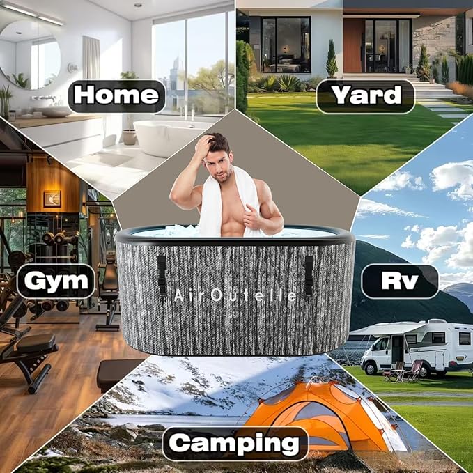 Inflatable Cold Plunge Tub, 216 - Gallon Large Ice Tub for Recovery, Durable & Portable with Water Chiller Compatibility, Gym and Training Use (Grey)-StrideForce Fitness