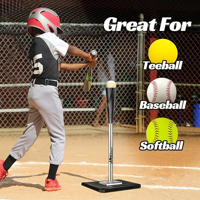 Portable Batting Tee,Height Adjustable from 25-37 inch Hitting Tee For Baseball and Softball, Easy Assemble Premium Baseball Tee with Rubber Top,Metal Base Softball Tee for Kids/Youths/Adults-StrideForce Fitness