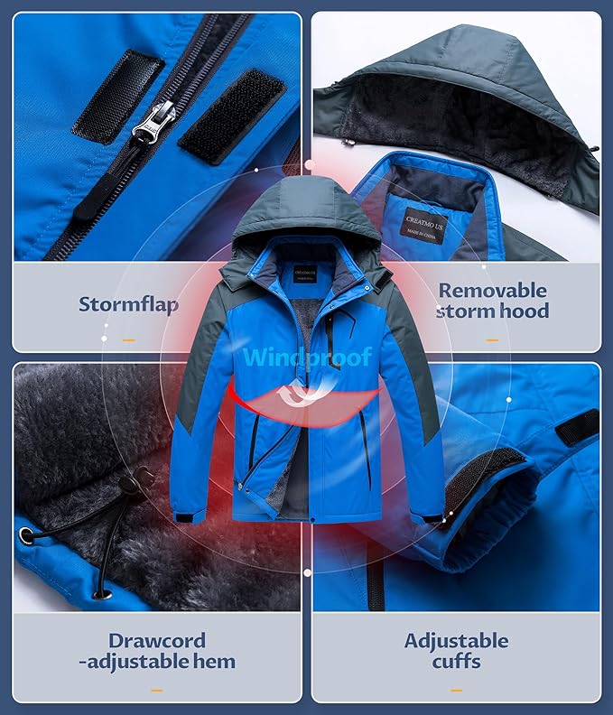 CREATMO US Men's Mountain Waterproof Ski Jacket - Windproof Snowboarding Warm Winter Coat Raincoat-StrideForce Fitness
