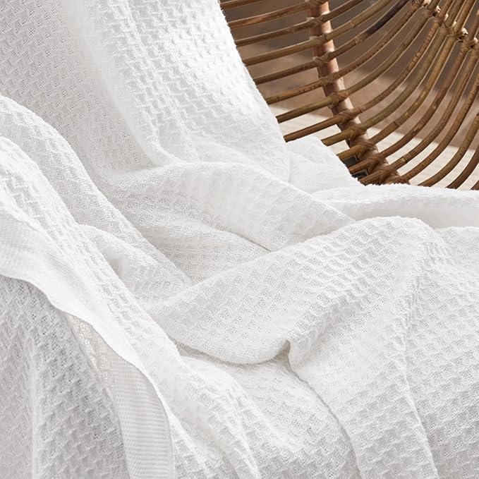 Bedsure 100% Cotton Large Blanket Oversized King for Bed - Breathable Thick Waffle Weave Blanket for Summer, Couch Cover, White, 120x94 inches-StrideForce Fitness