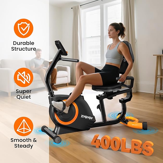 Recumbent Exercise Bike for Home Use, Quiet Recumbent Stationary Bikes for Adults & Seniors, 16-Level Resistance, Adjustable Seat, Supports 400LB, Pulse Sensors & LCD Display-StrideForce Fitness