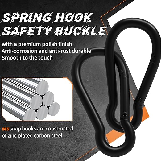 Small Carabiner Clip,15Pcs 2Inch Black Carabiners Clips M5 Alloy Steel Spring Snap Hook,Locking Carribenares for Climbing Hiking Camping Fishing-StrideForce Fitness