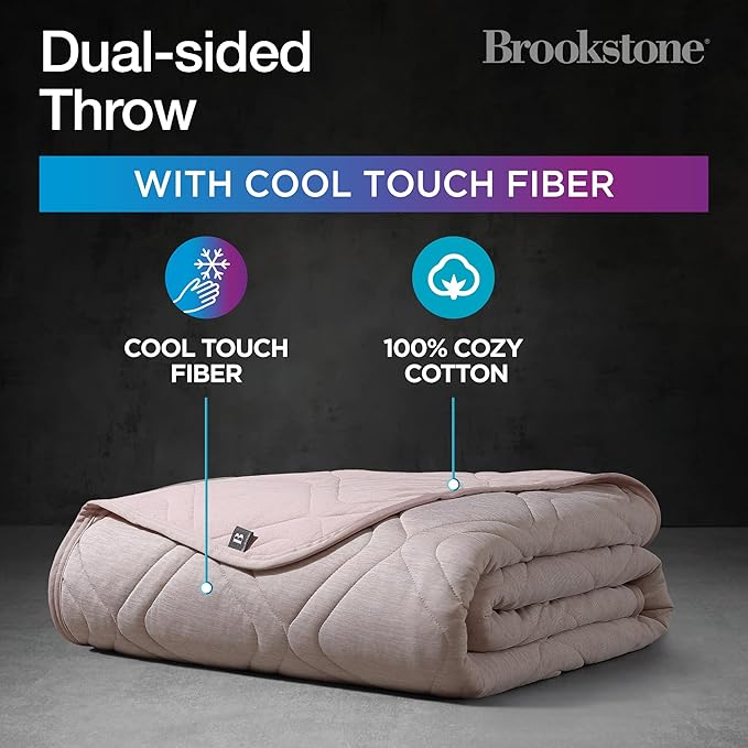 Brookstone Cooling Comfort Throw Blankets for Sleeping - Innovative Cooling Dual-Sided Throw - Oversized Cool Blanket for Hot Sleepers - Nylon and Polyethylene Blanket - Rose Smoke-StrideForce Fitness