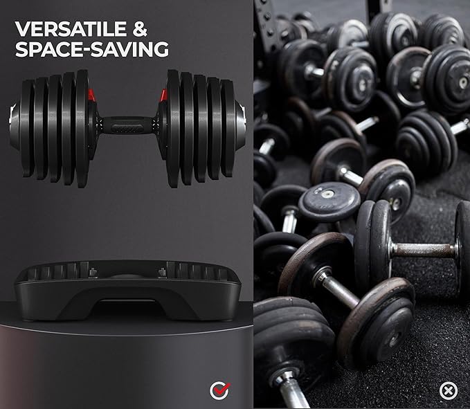 Yaheetech Adjustable Dumbbell Set 28/40/52.5/90LBS Adjustable Dumbbells Fast Adjust Dumbbell Weight Set with Anti-Slip Handle and Tray for Men/Women Home Gym Strength Training Equipment Single/Pair-StrideForce Fitness