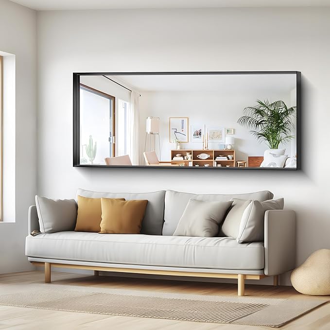 Black Bathroom Mirror, 72x30 Inch Rectangular Deep Frame Mirror, Large Wall Mounted Bathroom Vanity Mirror Over Sink for Bedroom,Restroom, Living Room, Hangs Vertically or Horizontally-StrideForce Fitness