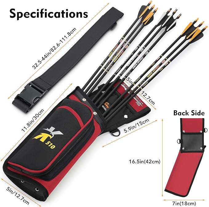 SUNYA X510 Field & Competition Hip Arrow Quiver | 3-Slot Noise-Free Archery Quiver with Sturdy Storage System (42x18cm)-StrideForce Fitness