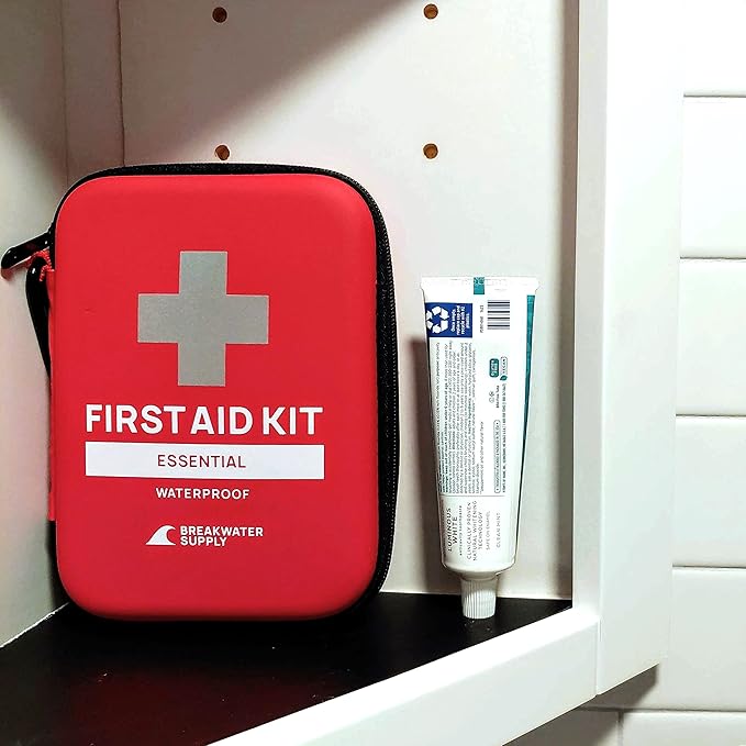 Breakwater Supply™ First Aid Kit for Car, Home, Office, Travel, Dorm, Businesses, 101 Piece HSA FSA Household & AirBNB Essentials Medical Kit & Emergency Supplies with Ice Pack + Waterproof Case Red-StrideForce Fitness