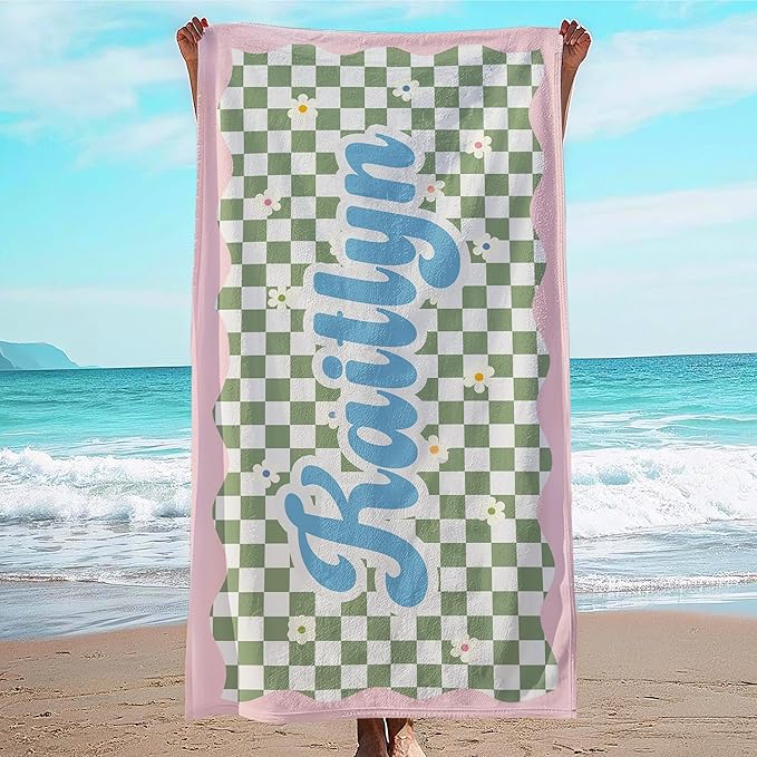 JML Personalized Beach Towel with Name, Custom Flower Beach Towel, Customized Microfiber Pool Towel, Quick Dry & Absorbent Swim Towel for Adult,Anniversary, Birthday, Summer Holiday,Vacation-StrideForce Fitness