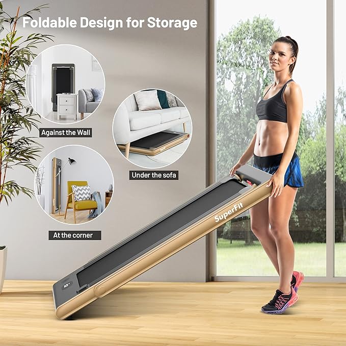 GYMAX Walking Pad, Dual LED Display 2 in 1 Under Desk Treadmill for Home with Remote & Smart App Control, 2.25HP Foldable Portable Treadmill Running Machine for Office Small Space-StrideForce Fitness