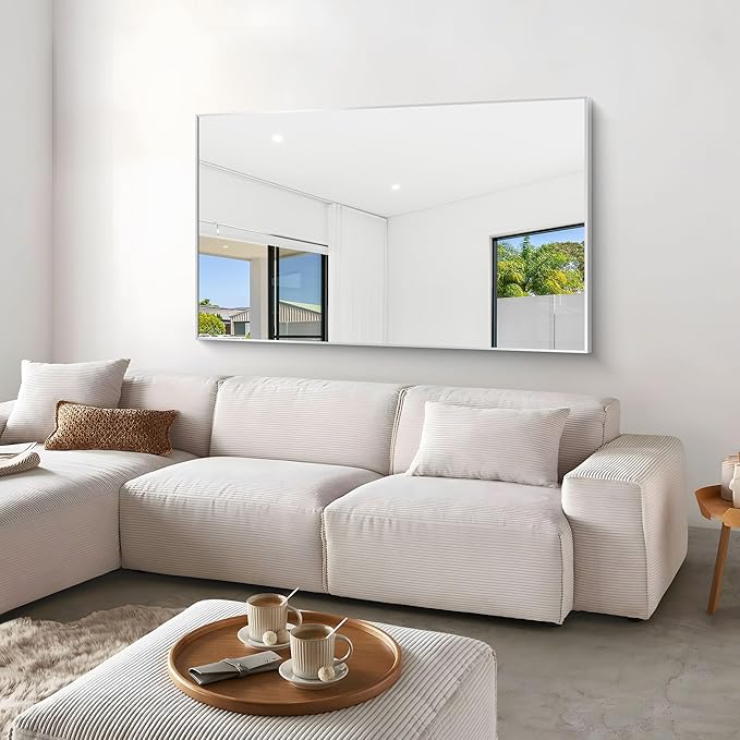 Silver Bathroom Mirror,60x36 inch Wall Mirror for Bathroom Wall Mounted,Large Rectangle Mirror for Bathroom Over Sink,Modern Metal Frame for Living Room,Bedroom Entryway,Horizontal/Vertical-StrideForce Fitness