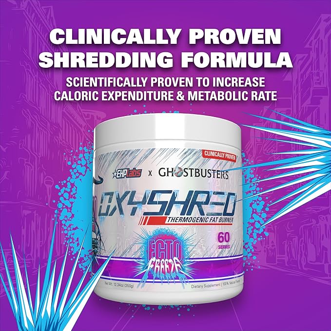 EHP Labs x Ghostbusters OxyShred Pre Workout Powder Supplement - Preworkout Powder with Acetyl L Carnitine, Energy Boost Drink - Ecto Freeze, 60 Servings-StrideForce Fitness