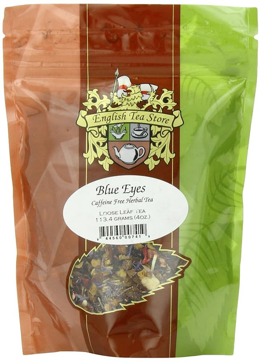 English Tea Store Blue Eyes Herbal Tea Pouches - 4oz | Loose Leaf Fruit Tea Blend with Caramel Cornflower Petals | Refreshing Caffeine Free Summer Cooler or Winter Reminder-StrideForce Fitness