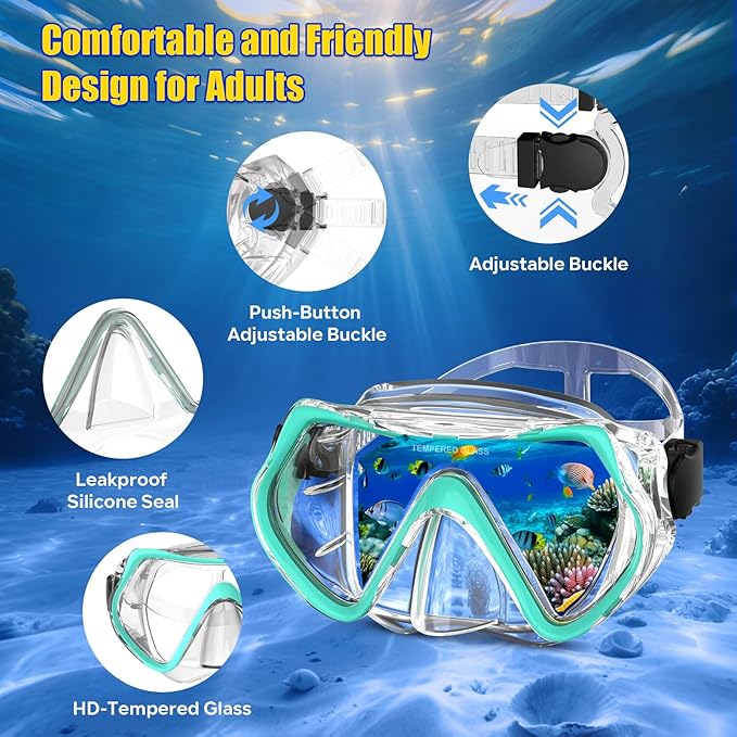 Snorkeling Gear, Dry Snorkel Set180° Panoramic Wide View,Anti-Fog Scuba Diving Mask, Professional Snorkeling Gear for Free Breathing, Swimming, Diving-StrideForce Fitness