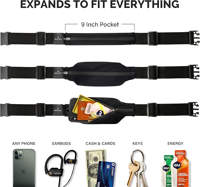 Back Bay Slim Running Belt for Women & Men [Fits ALL Phones], Runners Fanny Pack for Men, Money Belt, Running Gear Gift, Waist Bag Workout Gear, iPhone Runner's Phone Holder Waist Pack-StrideForce Fitness