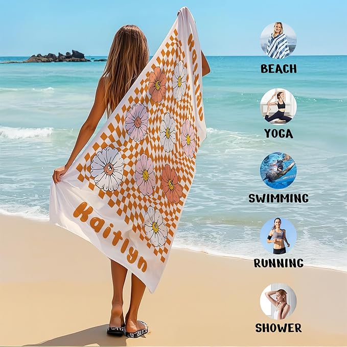 JML Personalized Beach Towel with Name, Custom Flower Beach Towel, Customized Microfiber Pool Towel, Quick Dry & Absorbent Swim Towel for Adult,Anniversary, Birthday, Summer Holiday,Vacation-StrideForce Fitness