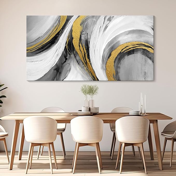 Abstract Bedroom Wall Art - Black and White Grey Abstract Gold Foil Hand Painted Texture Modern Canvas paintings for Living Room Kitchen Hallway Office Wall Decor 20x40 IN-StrideForce Fitness