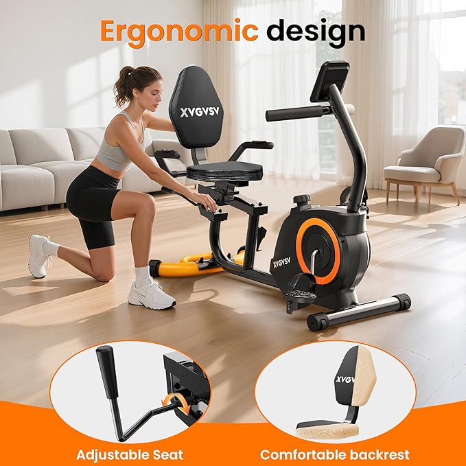 Recumbent Exercise Bike for Home Use, Quiet Recumbent Stationary Bikes for Adults & Seniors, 16-Level Resistance, Adjustable Seat, Supports 400LB, Pulse Sensors & LCD Display-StrideForce Fitness