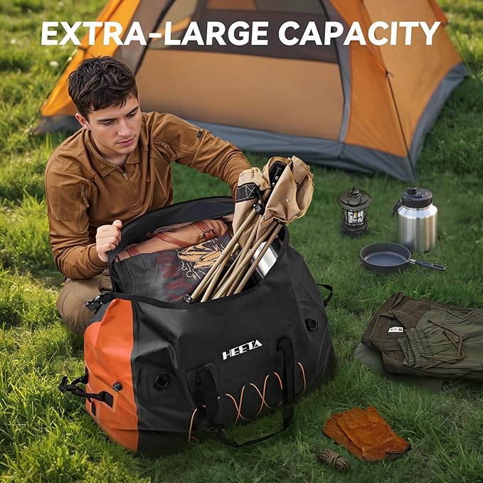 HEETA Waterproof Duffel Bag Motorcycle Dry Bag Backpack, 60L/80L Extra Large Rolltop Travel Duffle Bags with Straps & Handles for Kayaking Rafting Boating Canoeing Camping Gym Beach Cruise Ship-StrideForce Fitness